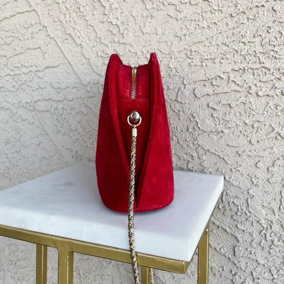 SEZANE Classic Red Suede Leather Victor Bag Chain Strap Classic French Girl Bag - Picture 5 of 17